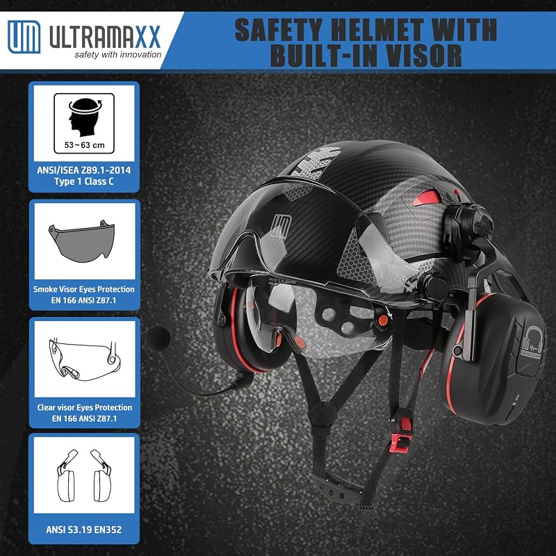 Casco seguridad con visor y protectores auditivos ANSI Z89.1
