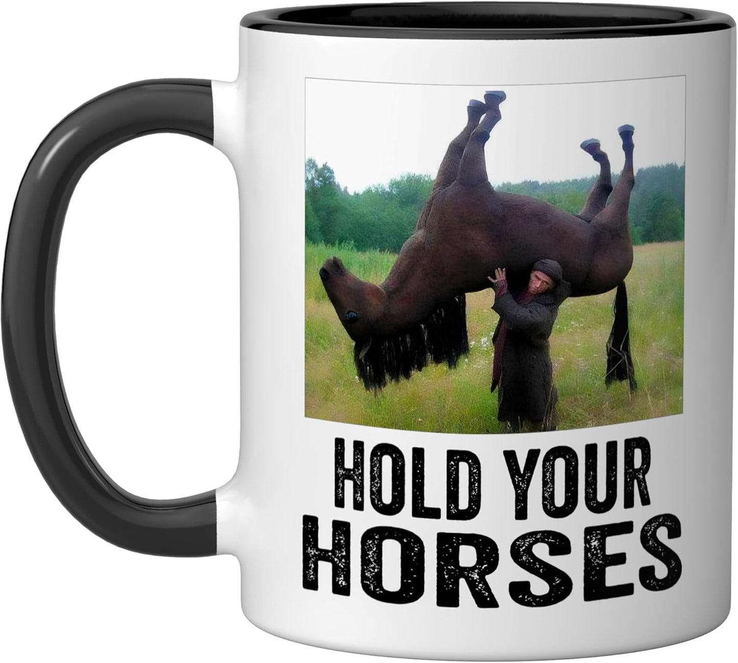 Taza Cerámica Humor Caballo Negro/Blanco