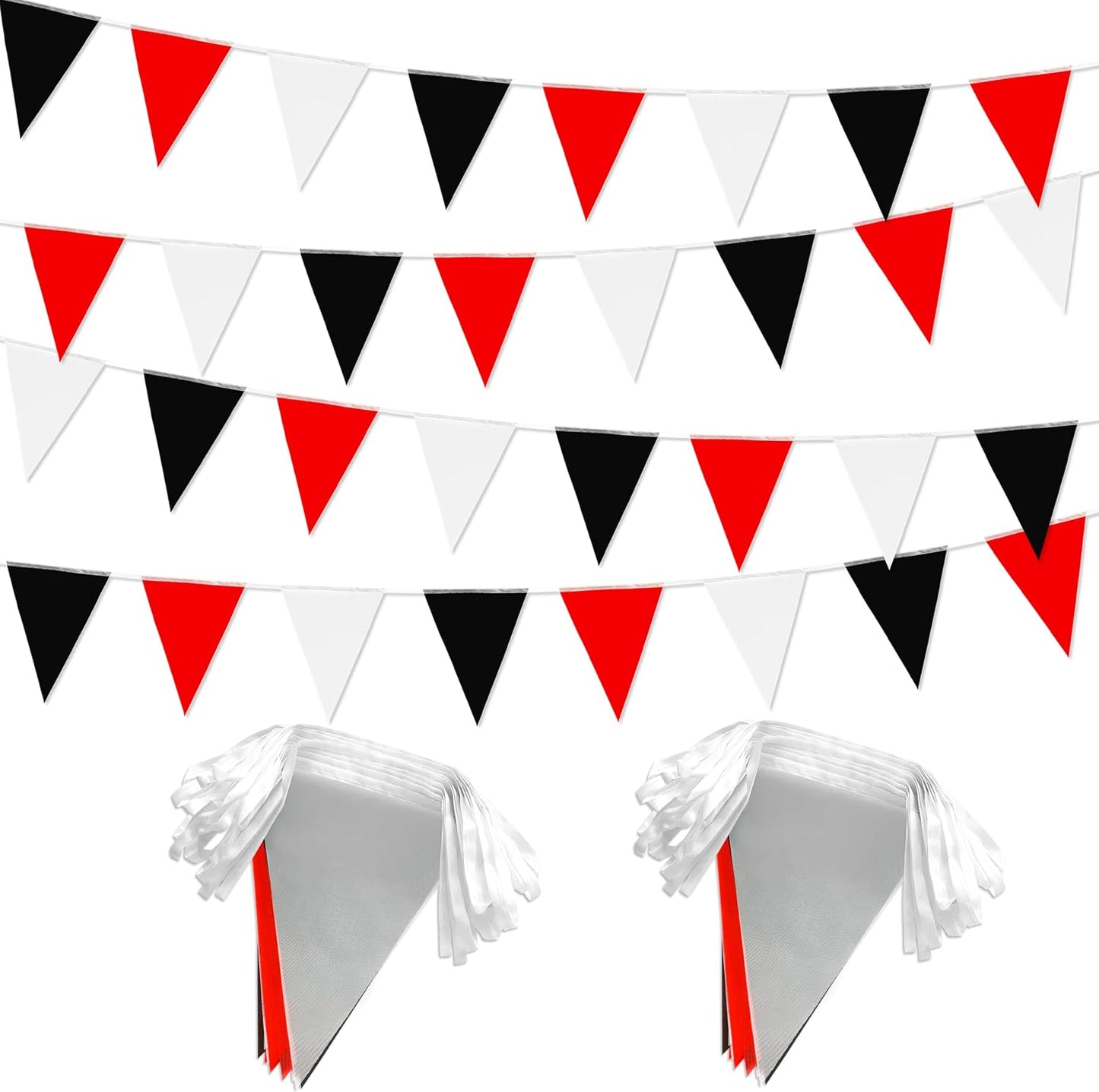 Banderín triángulo 100ft rojo negro blanco para fiesta