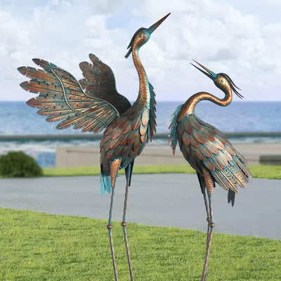 Estatuas grúa metal jardín patio 38-42pulg cobre set 2