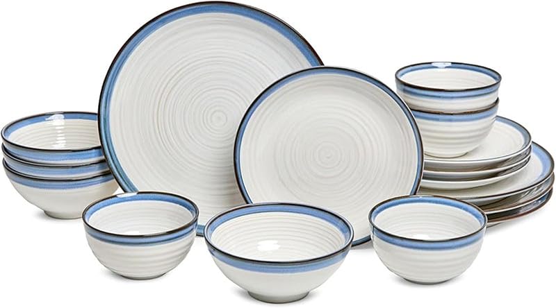 Set 16 Pzas Vajilla Gres 4 Pers Platos Cerámica Borde Azul