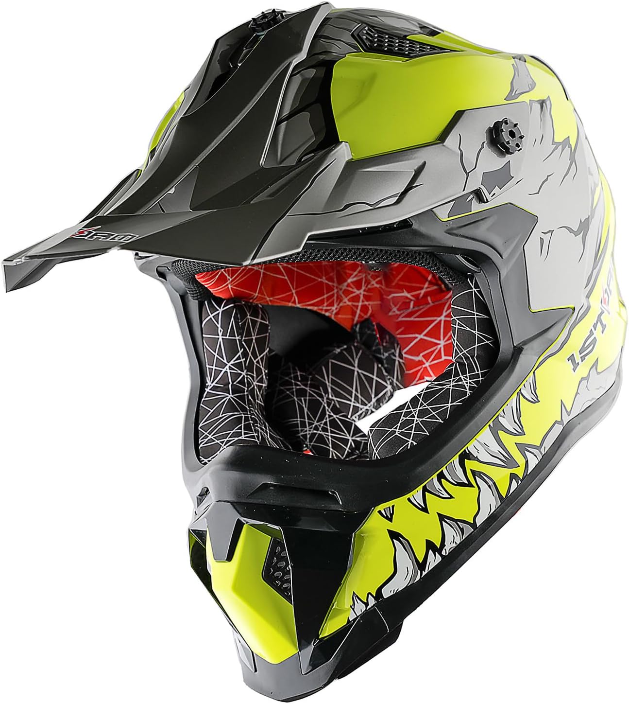 Casco motocross estilo pista JH601 dinosaurio amarillo
