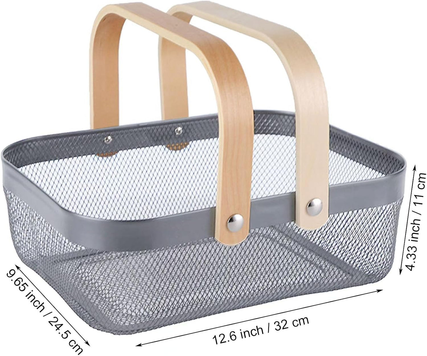 Cesta acero malla mango madera para cocina jardín