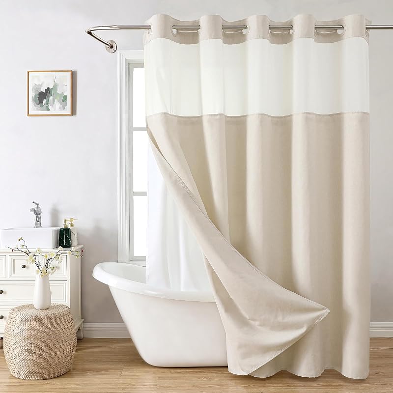 Cortina ducha lino texturizado forro presión 71x86pulg crema