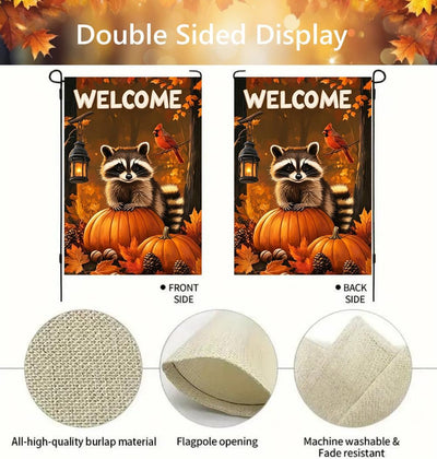 Banderas jardín otoño 12x18pulg doble cara calabaza mapache