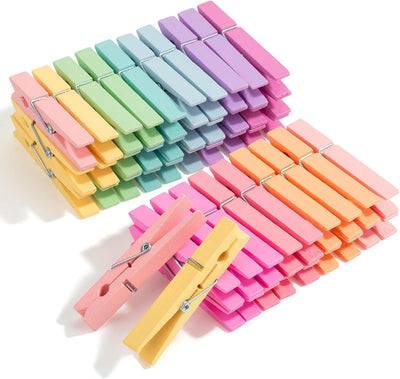 Pinzas madera ropa 50pzas 2.9pulg colores pastel