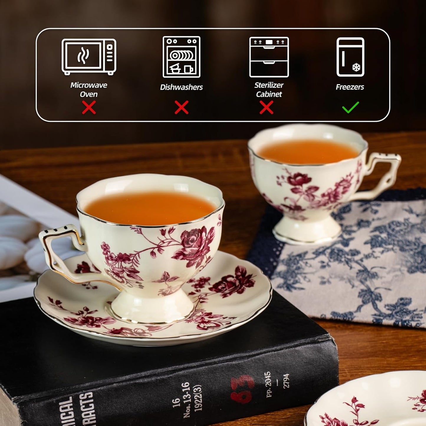 Set 2 Tazas Té Platillos Cerámica 7oz Expreso Apilables