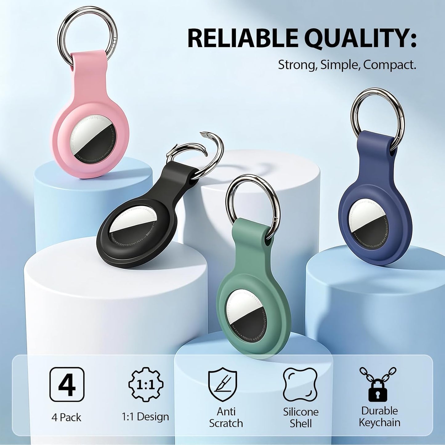4 Soportes AirTag 1ra y 2da Gen Llavero Silicona Negro