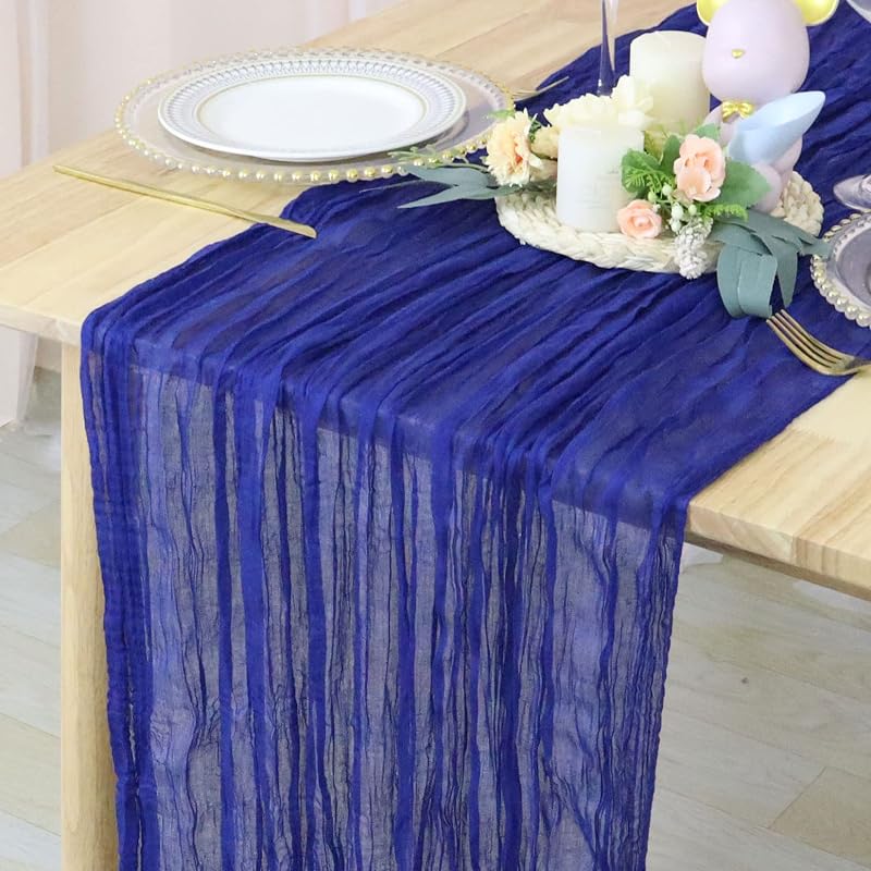 Camino mesa gasa azul 10x36pulg tela lino bohemio