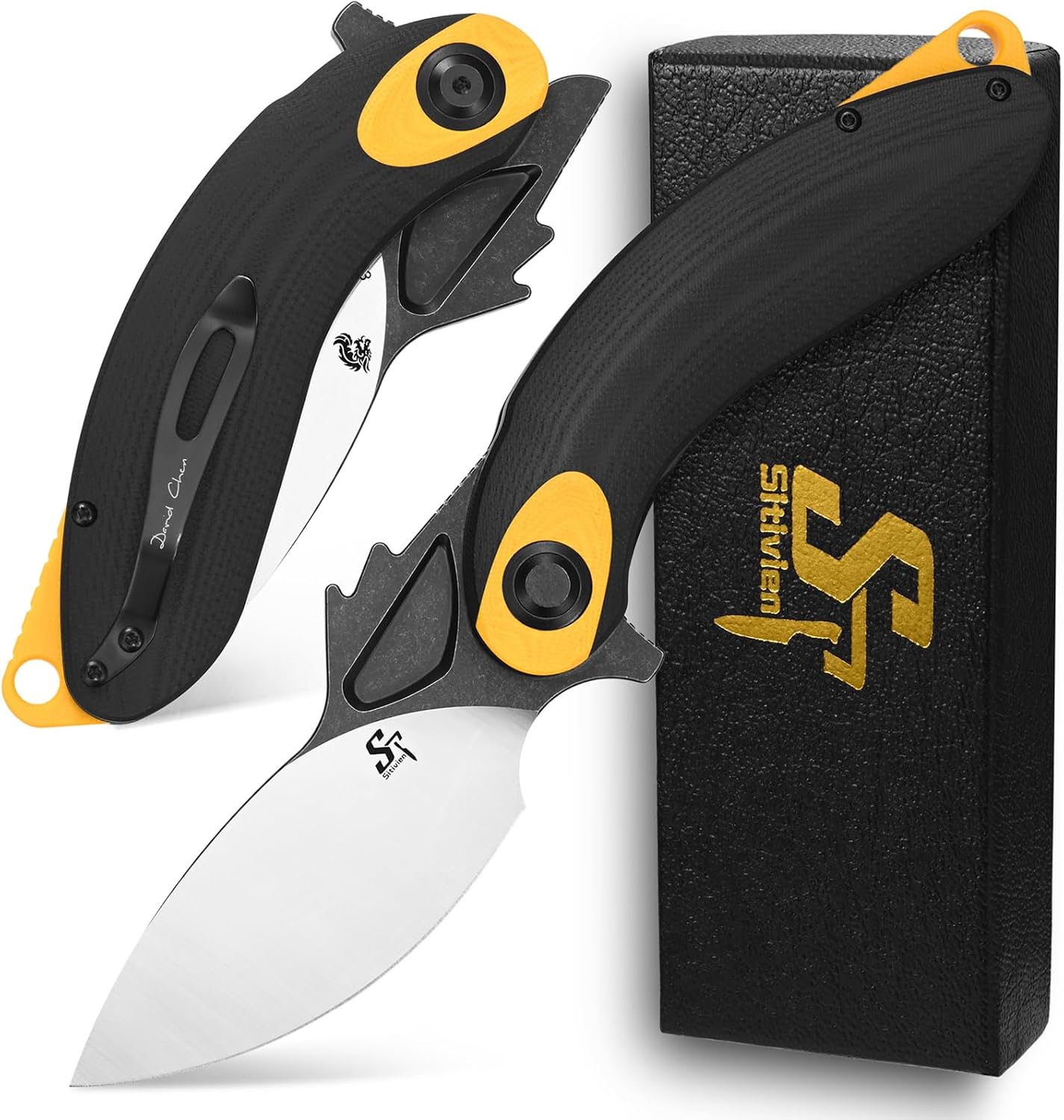 Cuchillo plegable EDC acero AUS-10 G10 amarillo