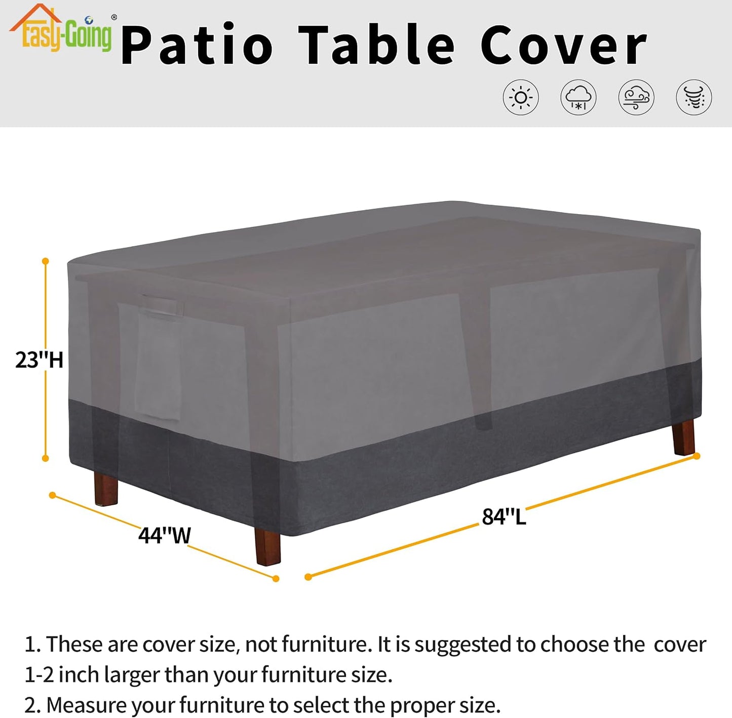 Cubierta mesa rectangular 84x44pulg impermeable gris