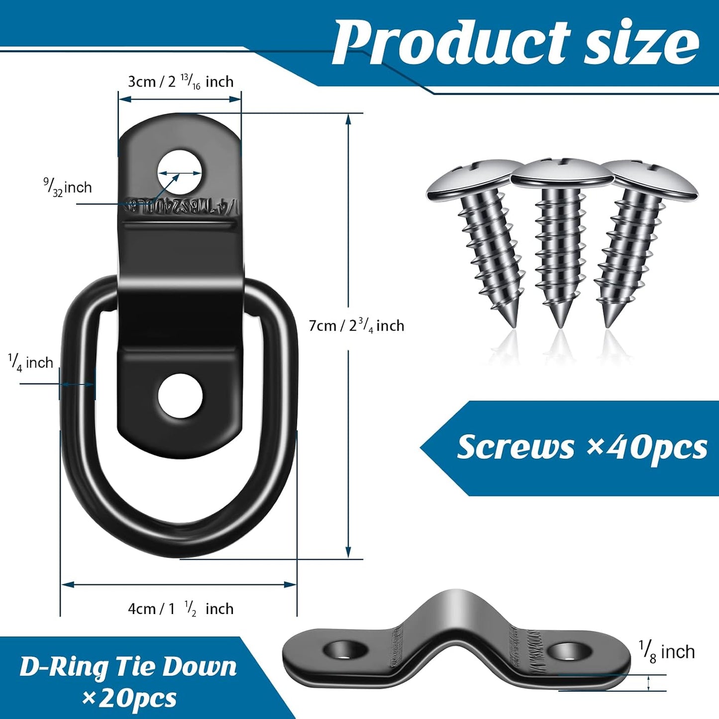 20 Anillos D 1/4" Anclaje 2400lb Correas Acero