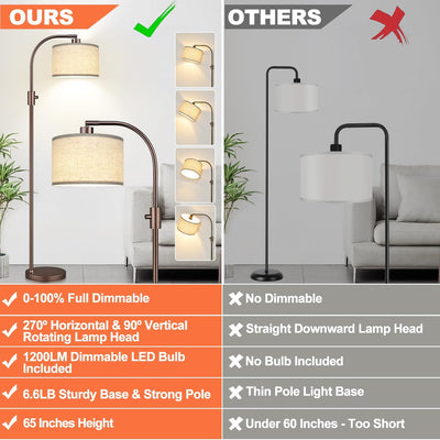 Lámpara pie arco marrón pantalla lino 1200 lúmenes led