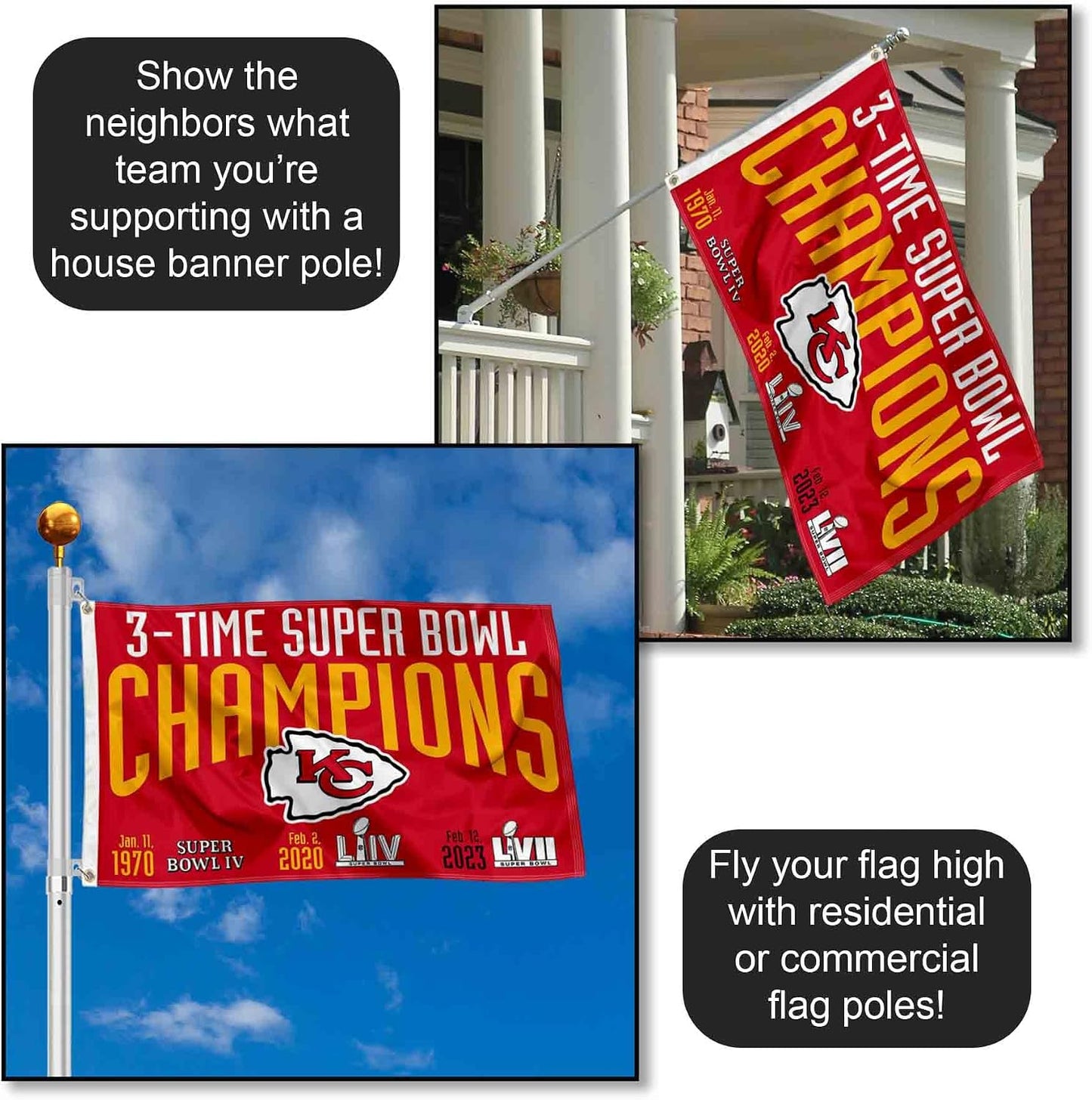 Bandera Kansas City Chiefs 3x5ft interiores exteriores