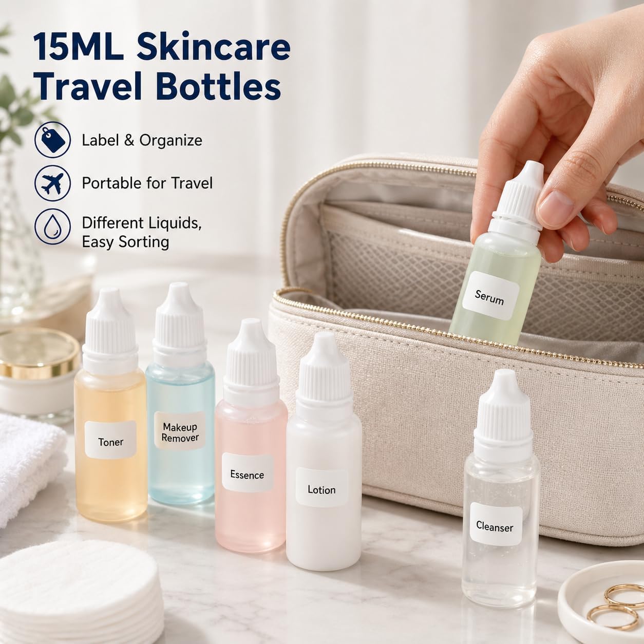 5 Pzas Botellas Cuentagotas 15ml Plástico Blanco para Ojos