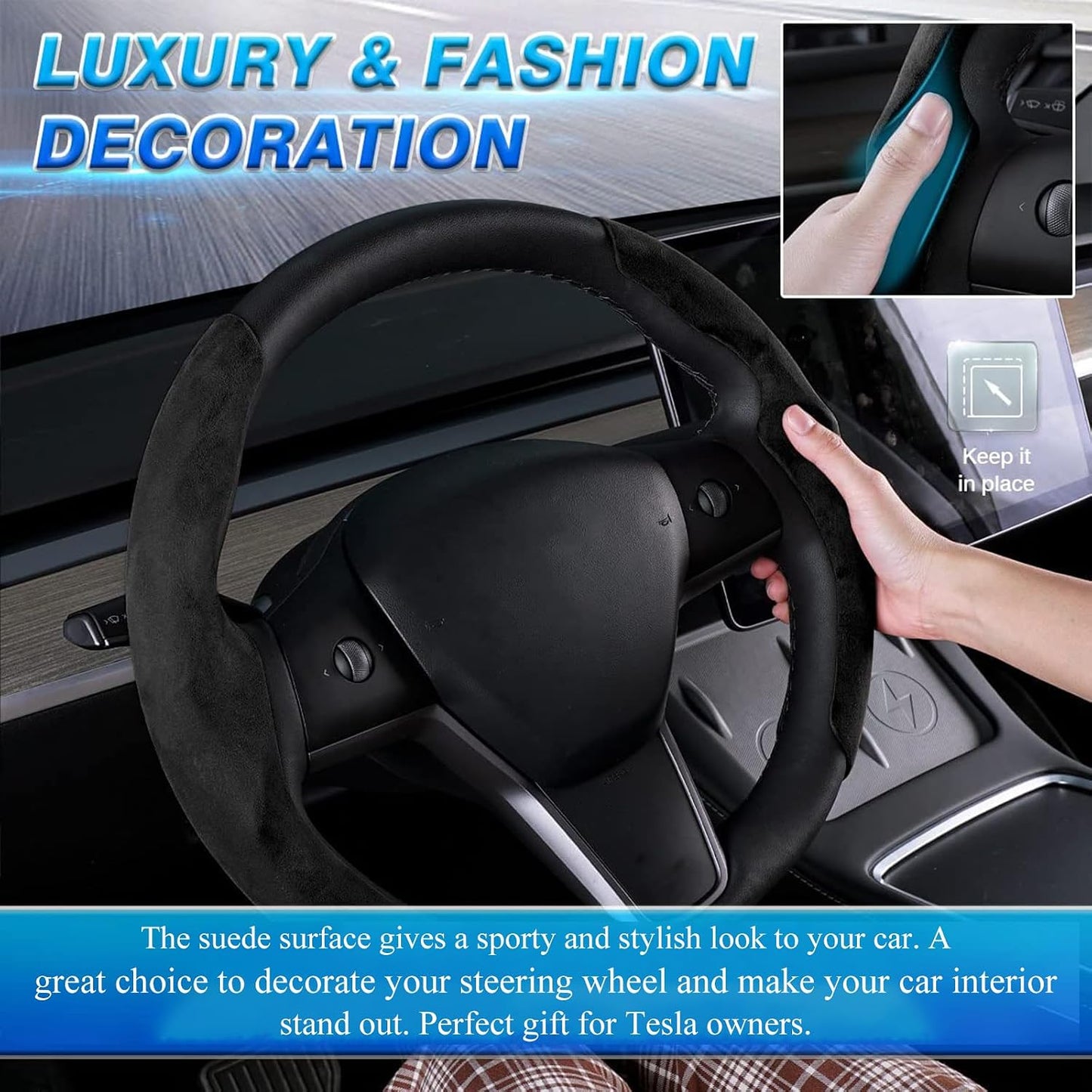 Funda volante Tesla Model Y gamuza antiderrap negro