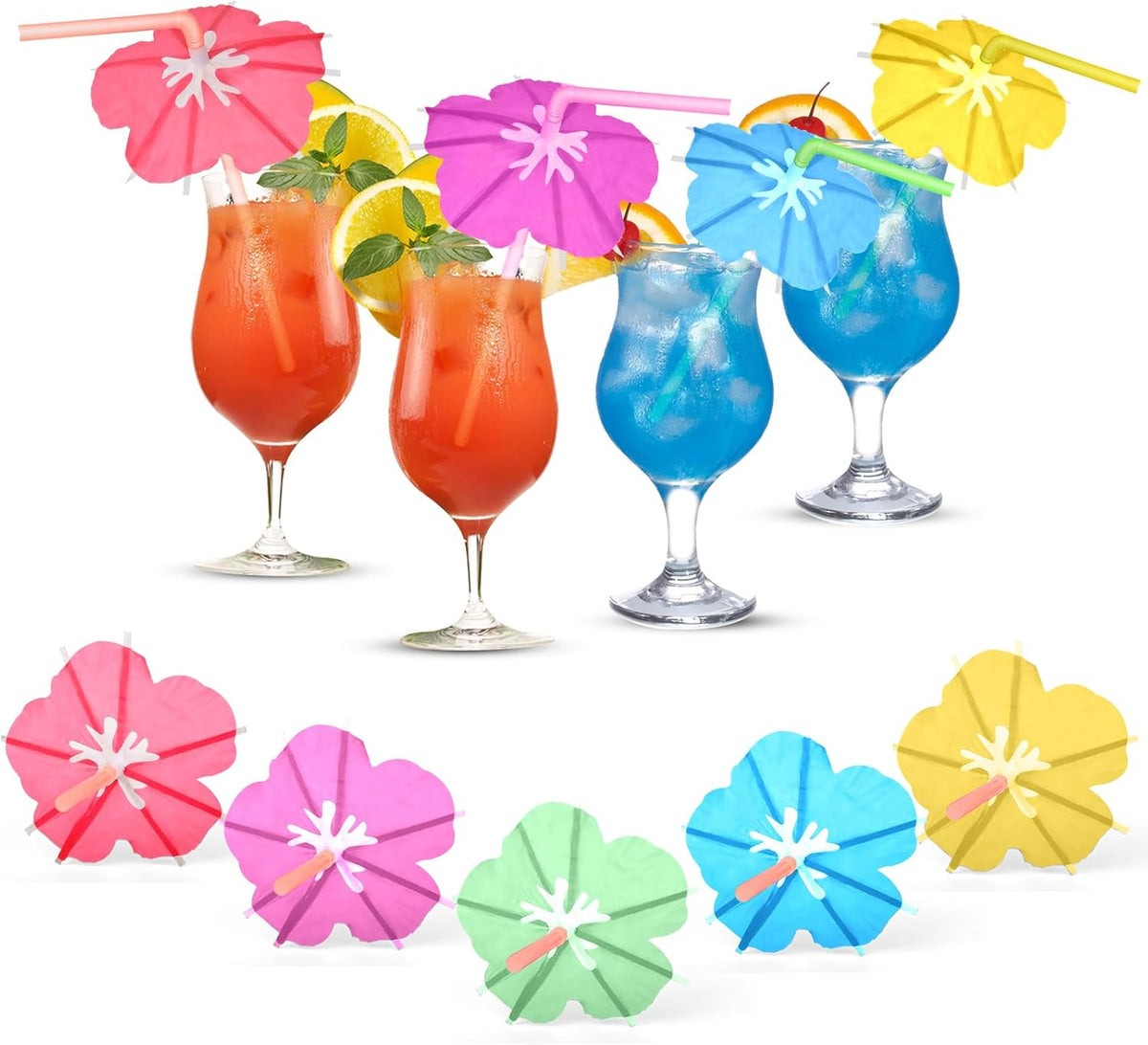 Pajitas con paraguas coloridas para fiesta Tiki Luau 100uds