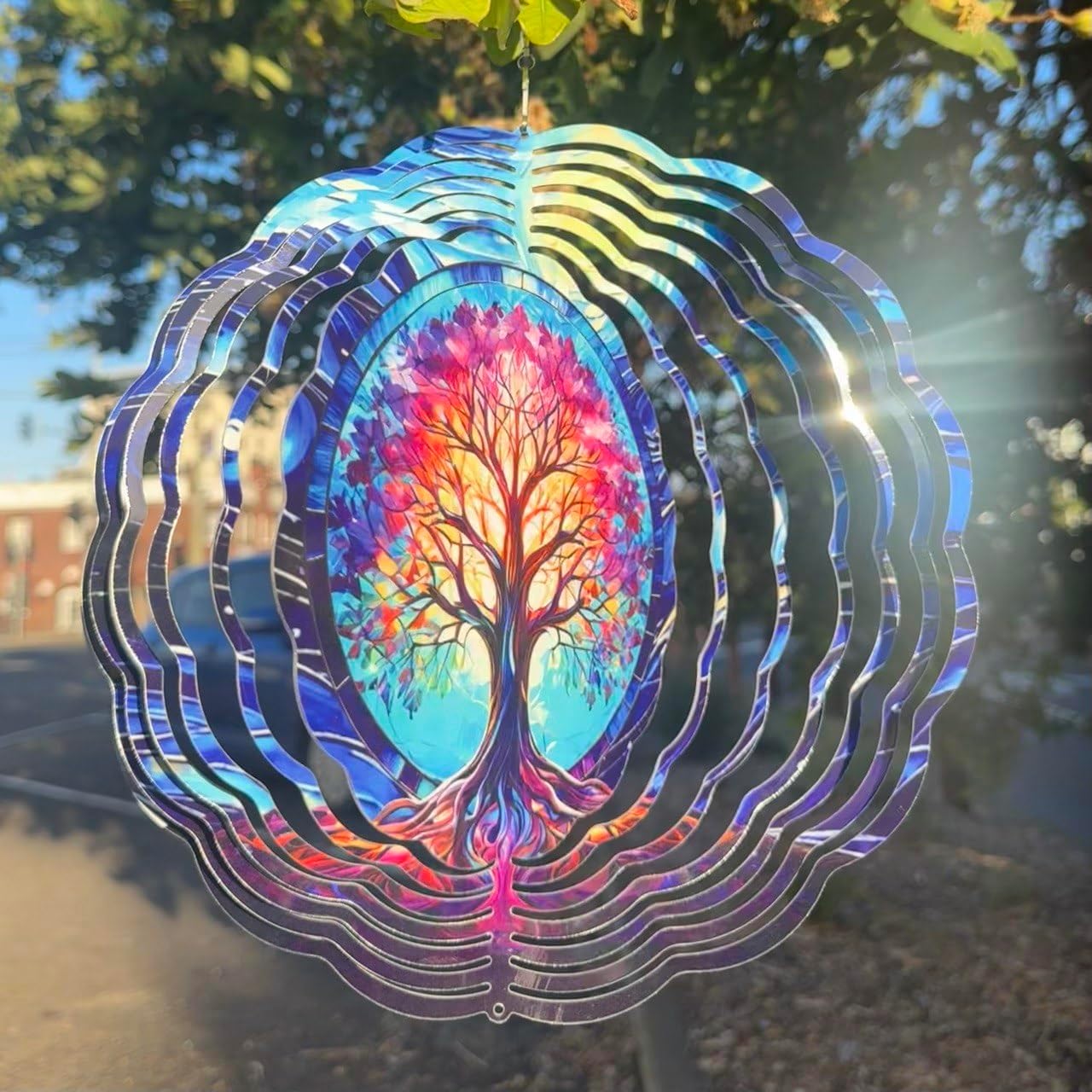 Giratorio de viento árbol de la vida acero inox 3D colgante