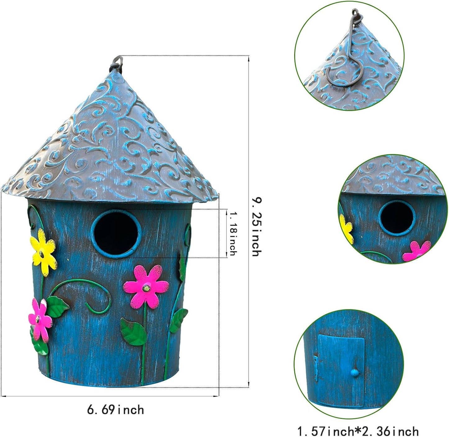 Casa pájaros decorativa colgante metal 9.25pulg para colibrí