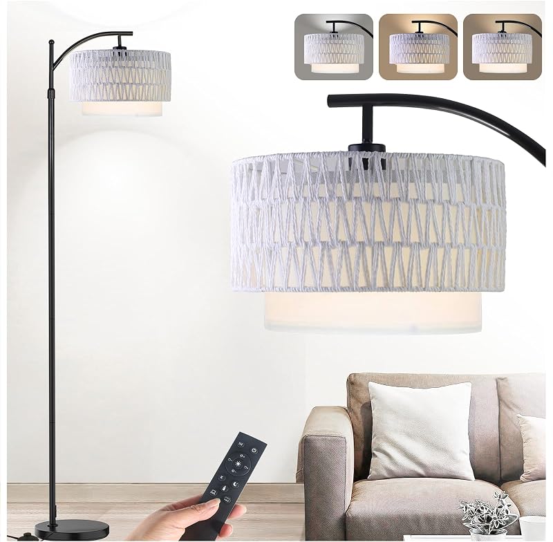 Lámpara pie arco estilo rústico boho con control remoto