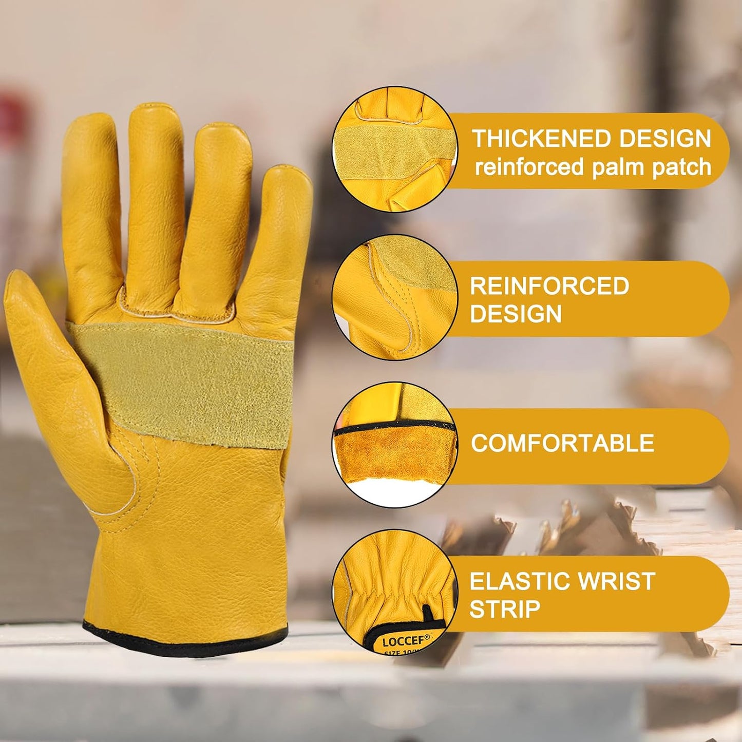 2 Pares Guantes Cuero Vaca para Hombre y Mujer
