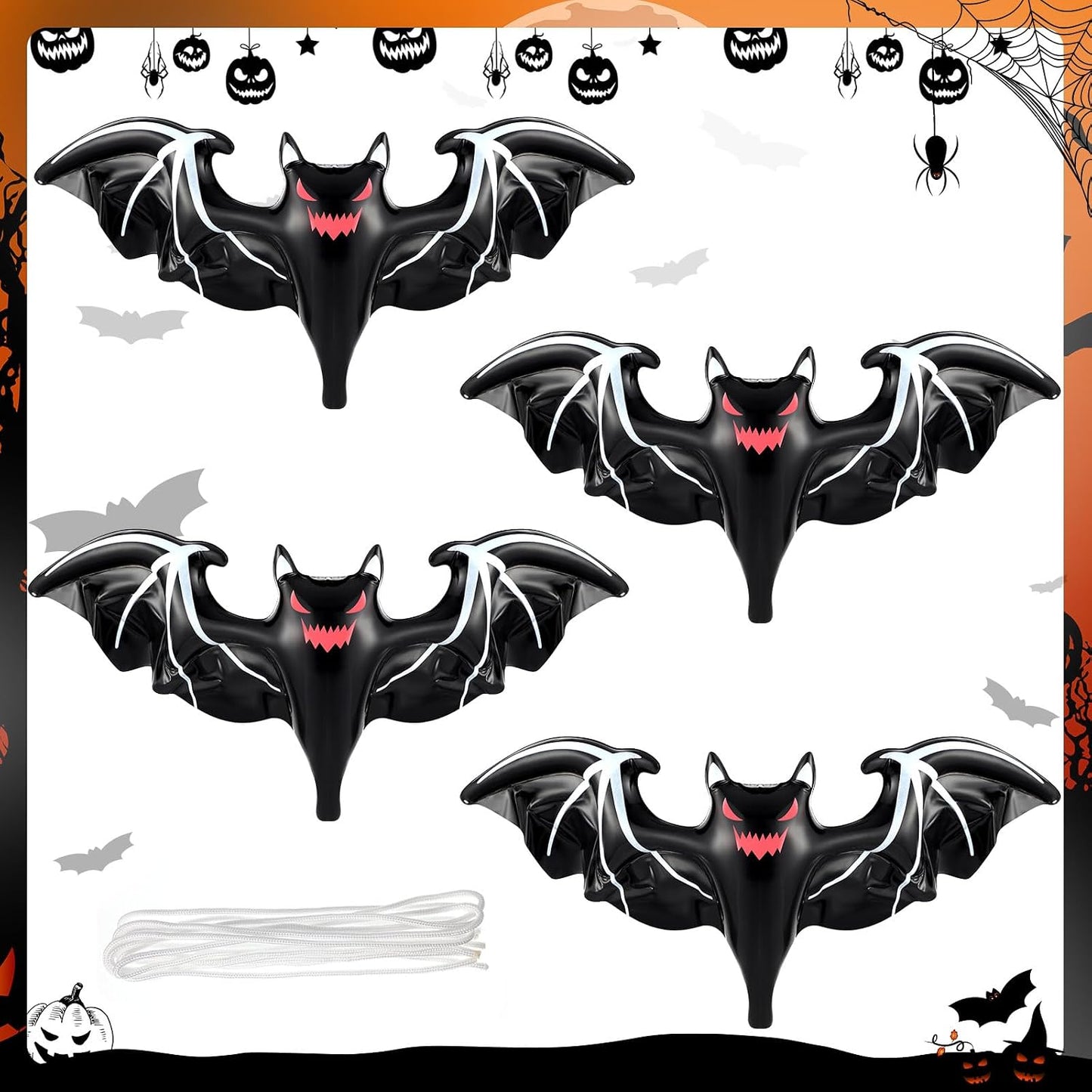 4 Murciélagos Inflables Halloween 26" Negro Exteriores