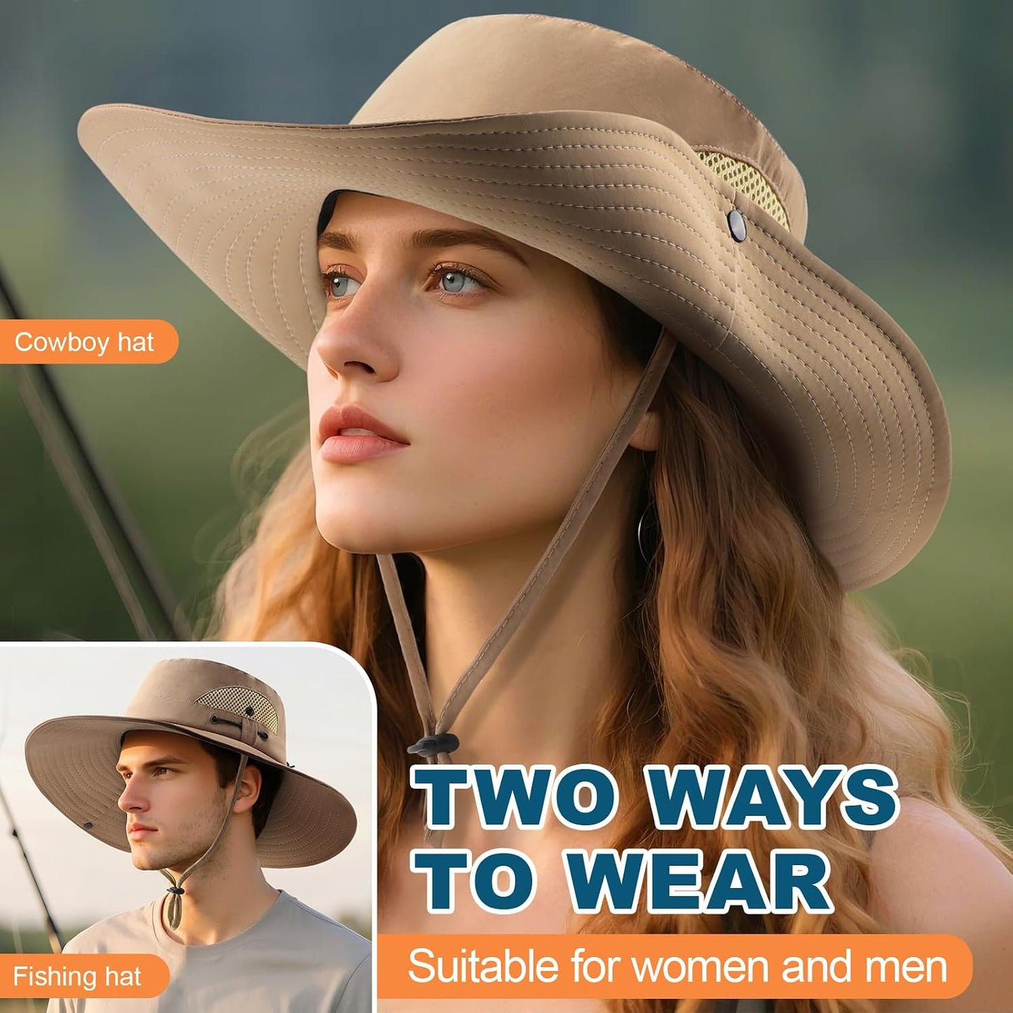 Sombrero sol pescador UPF 50 para mujer y hombre impermeable