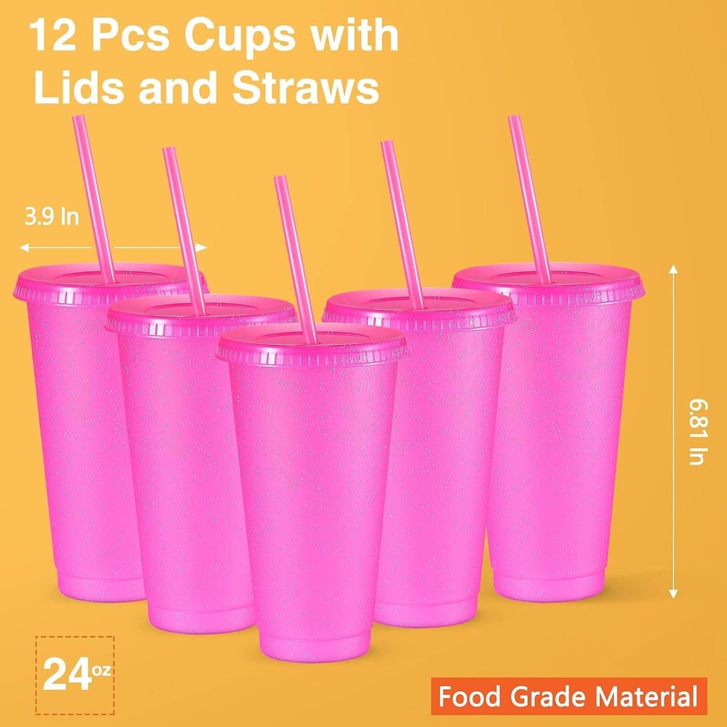 12 Vases Reutiliz. con Purpurina 24oz Rosa