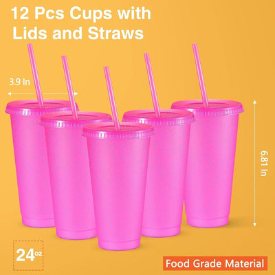 12 Vases Reutiliz. con Purpurina 24oz Rosa