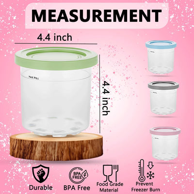 Recipientes helado 16oz con tapa set 4 reutilizables herméticos