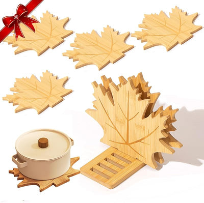 Set 6 Salvamanteles Bambú Hoja Arce Antiderrapante