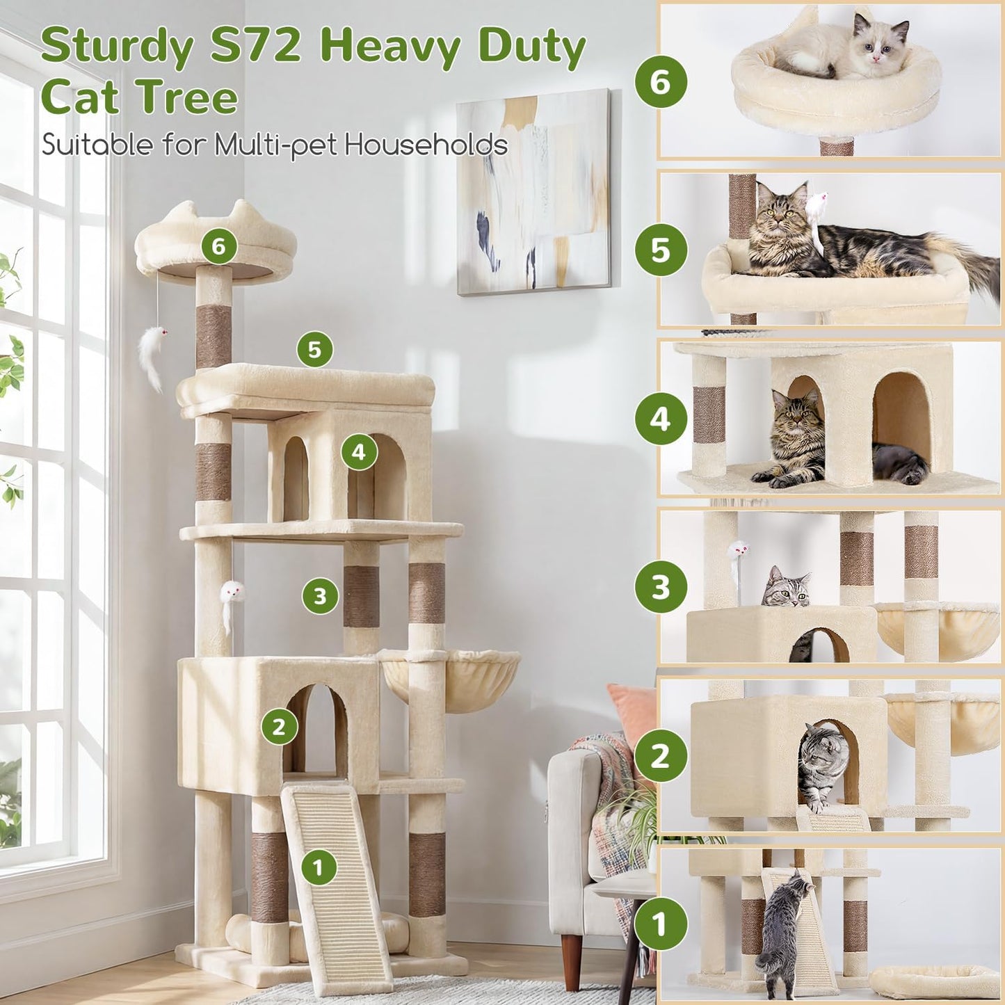 Árbol gatos resistente 72pulg para gatos grandes