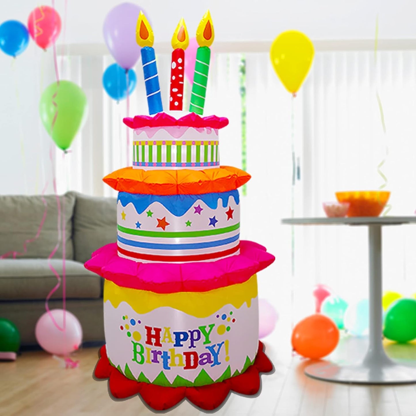 Pastel inflable cumpleaños 6ft con velas decoración exterior
