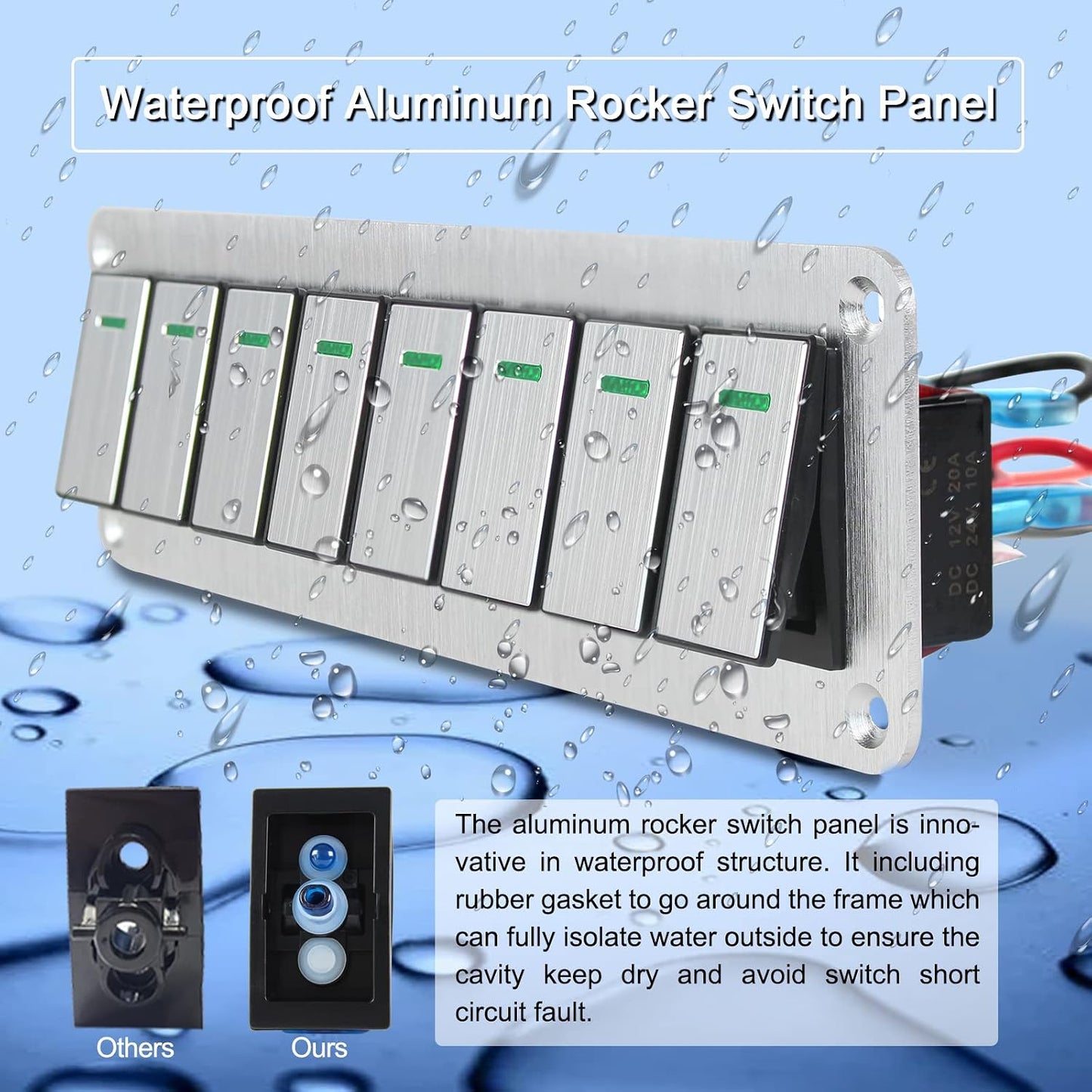 Panel interruptor basculante aluminio 8 posiciones 12/24V