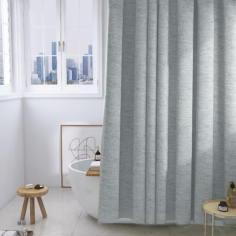 Cortina ducha gris estilo lino 72x72pulg resistente repelente agua