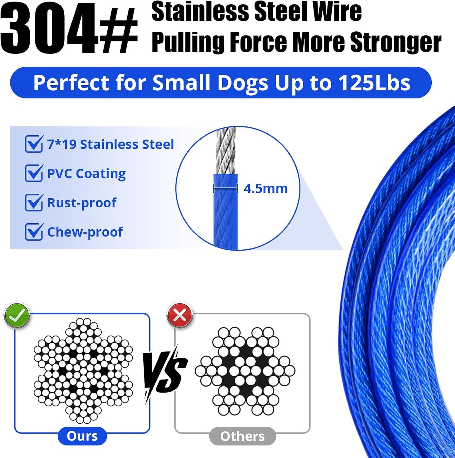 Cable amarre perro 15ft correa cadena reflectante exteriores