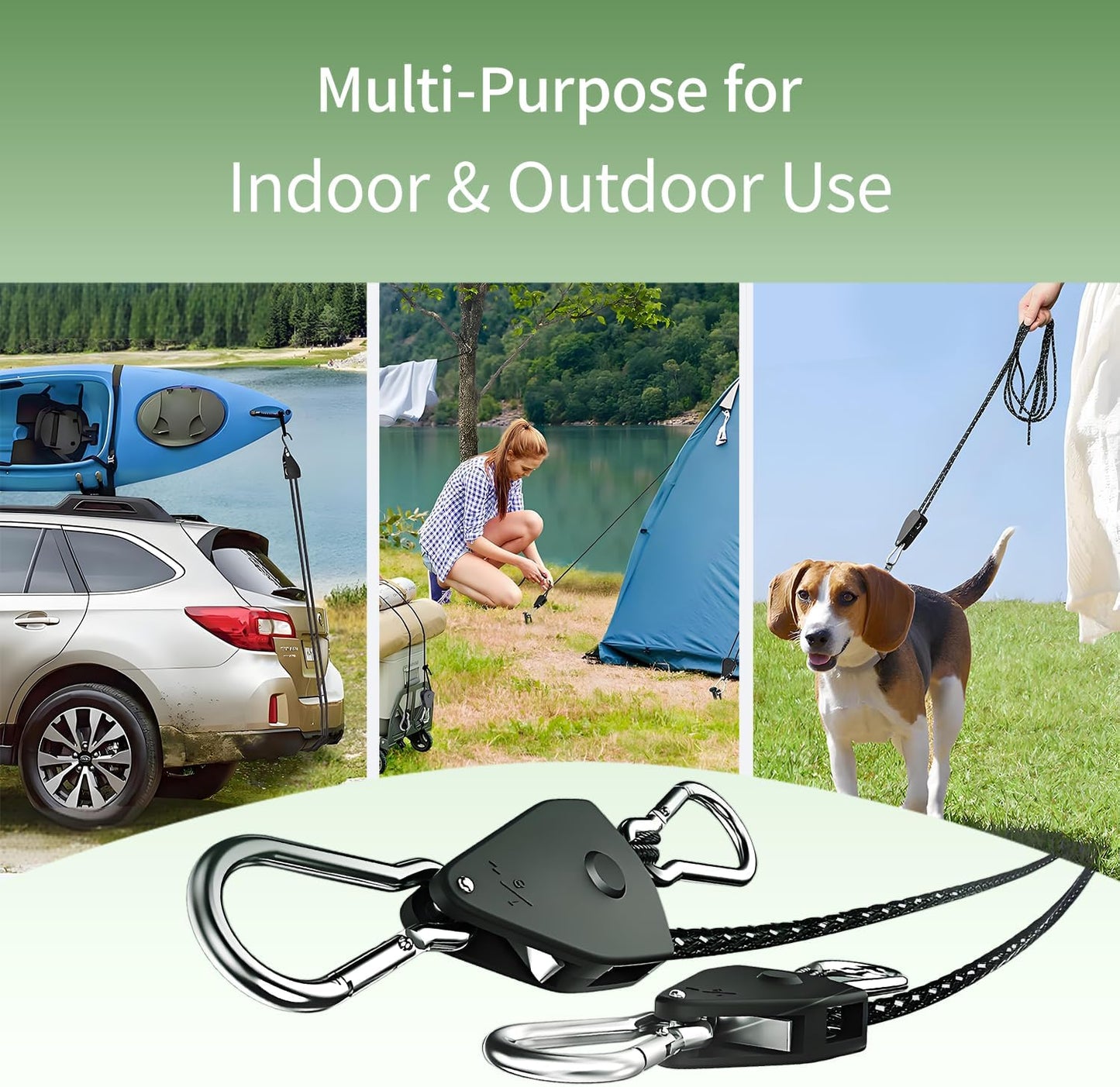 Cuerda campamento ajustable 1/8" con polea y colgador