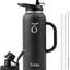Botella agua acero inox 40oz asa tapa pajilla negro