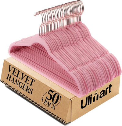 Perchas antideslizantes terciopelo rosa pack 50 duradero