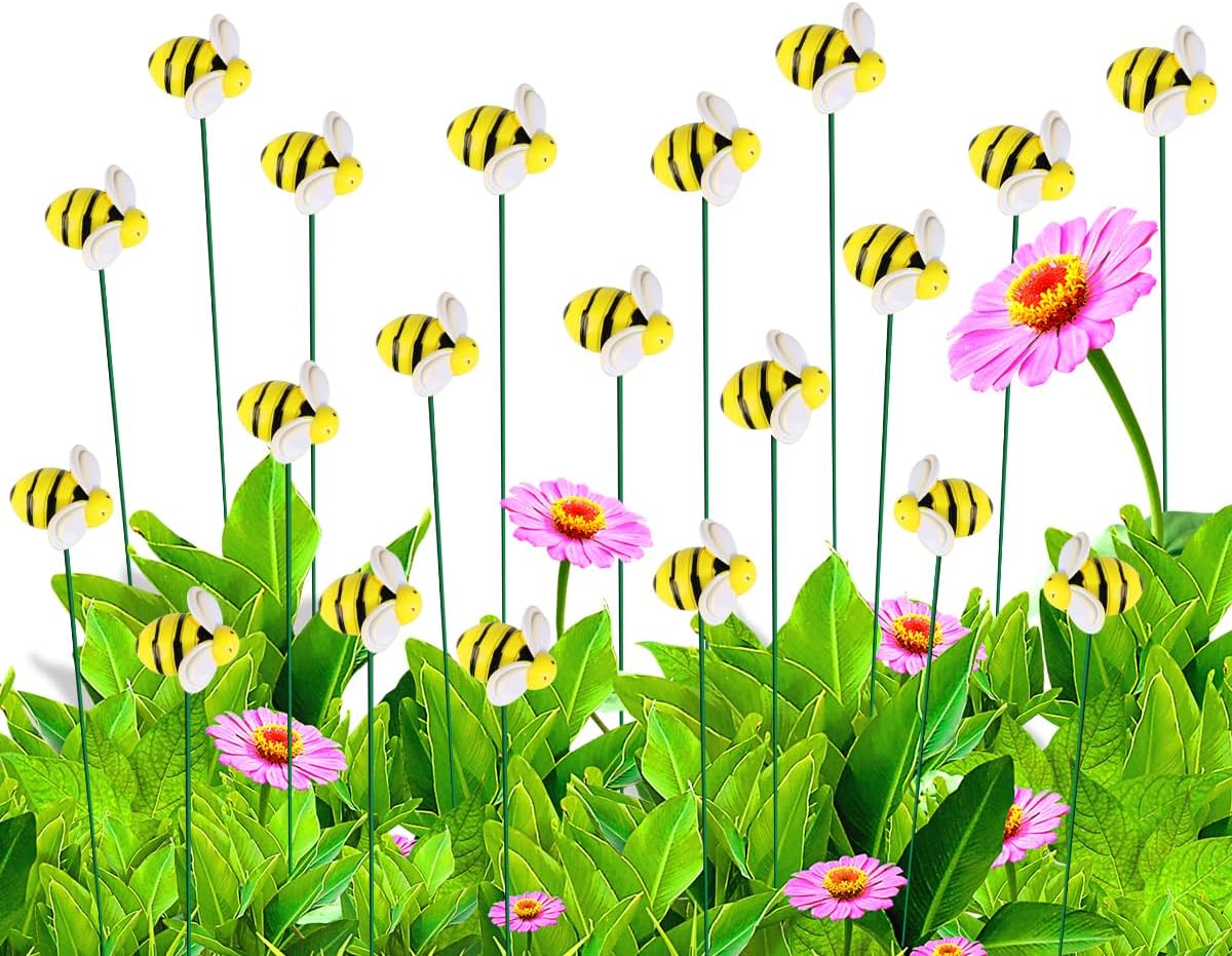 Estacas decorativas de jardín con diseño de abeja en metal