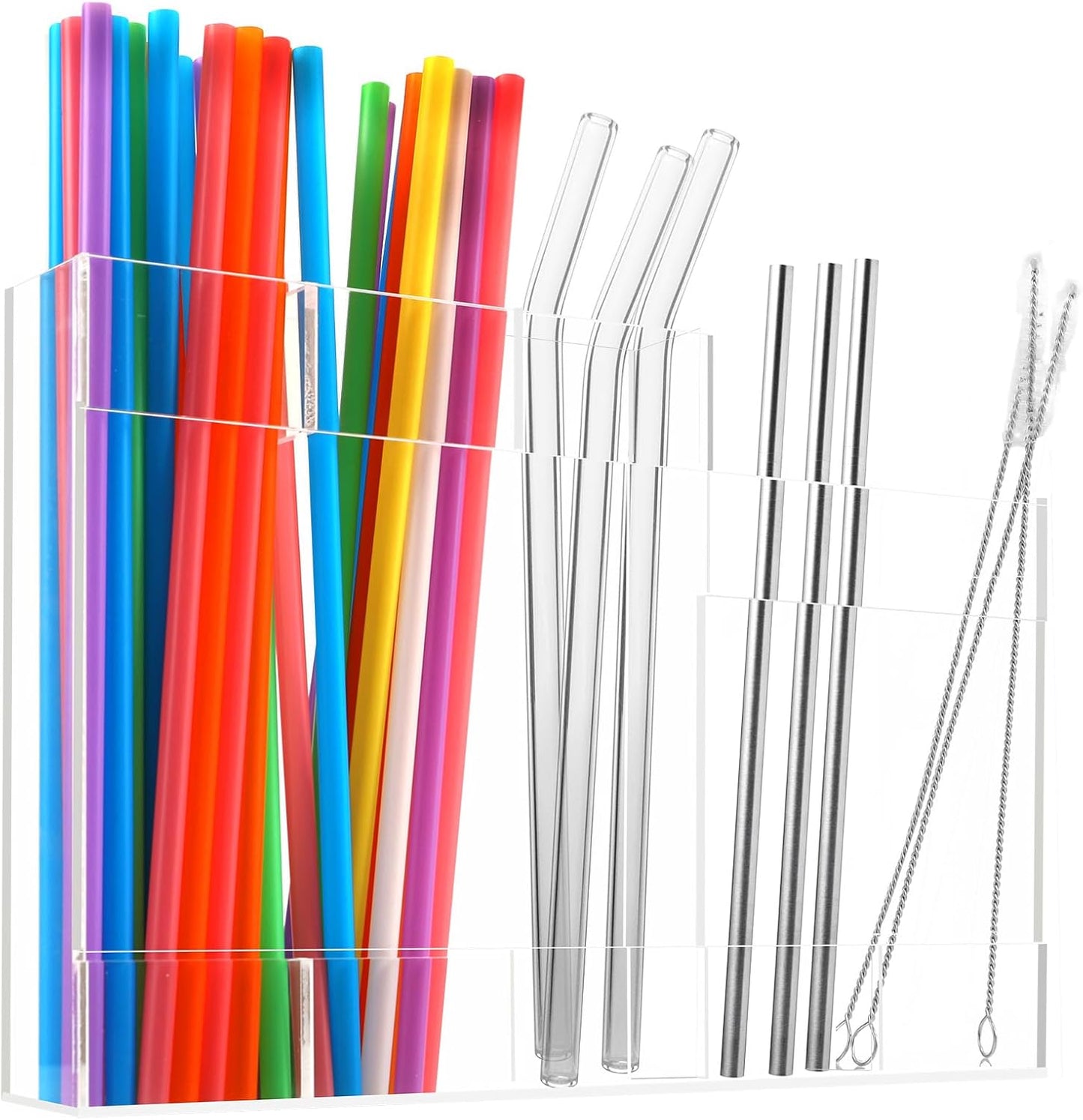 Organizador pajitas acrílicas soporte metal reutilizable