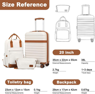 Maleta mano ABS rígido ruedas 360° Blanco set viaje