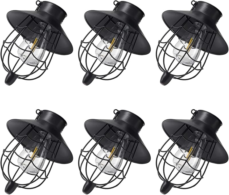 6 Linternas Solares Colgantes Metal Luz Blanca Negro