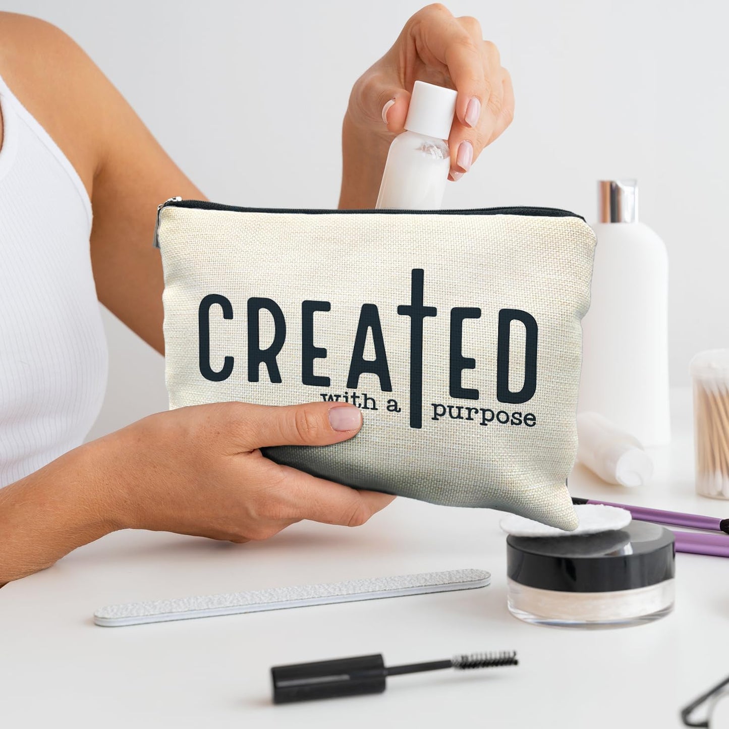 Bolsa maquillaje Be The Light Floral blanco
