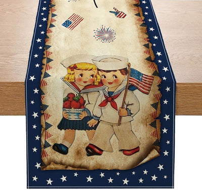 Camino mesa 4 de Julio estilo vintage azul marino para niños