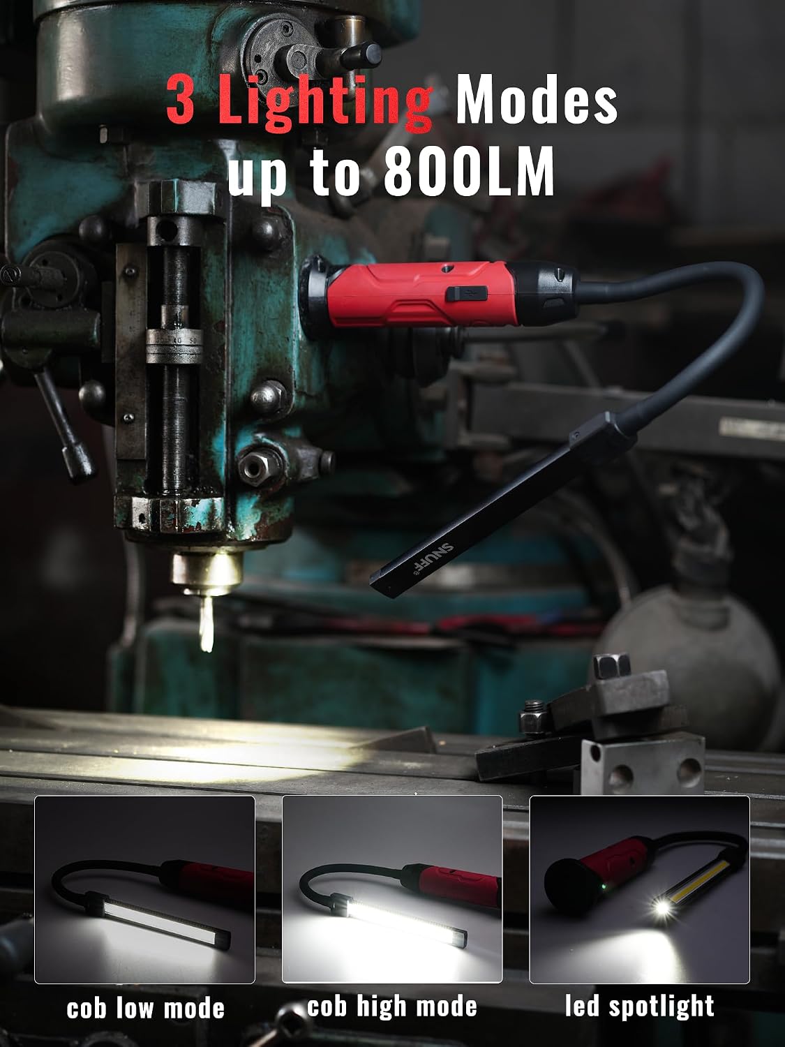 Luz trabajo recargable magnética 800LM cuello cisne