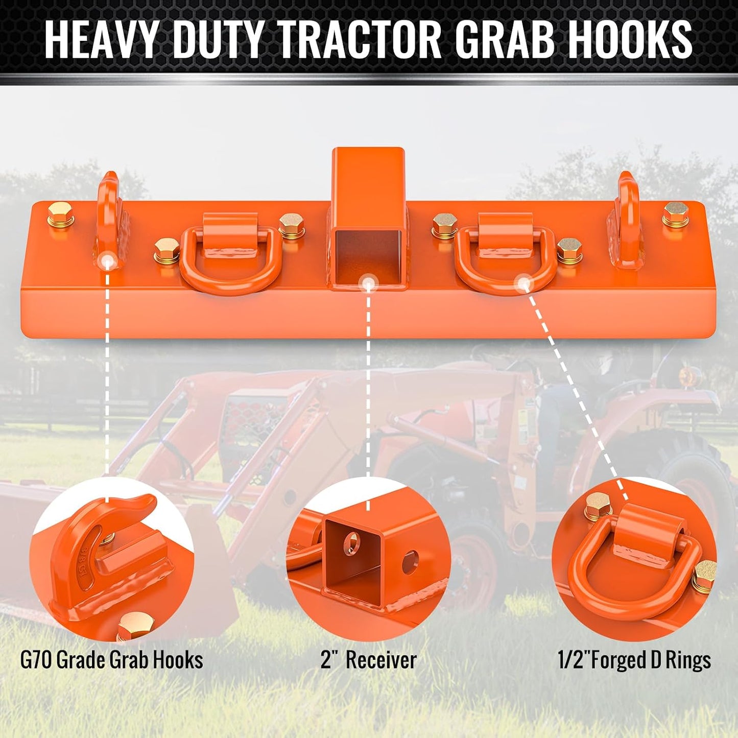 Ganchos tractor con receptor 2 anillos D 1/2 y 3/8