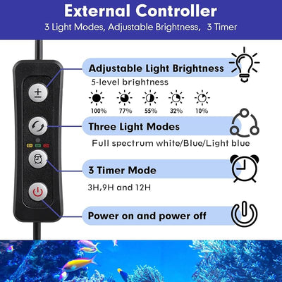 Luz acuario marino LED 36W con controlador ajustable