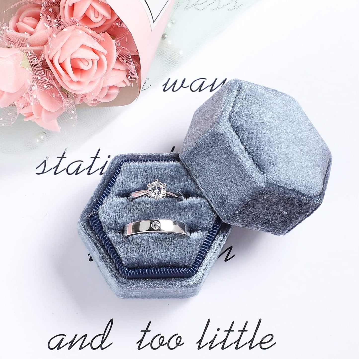 Caja terciopelo hexagonal anillos boda