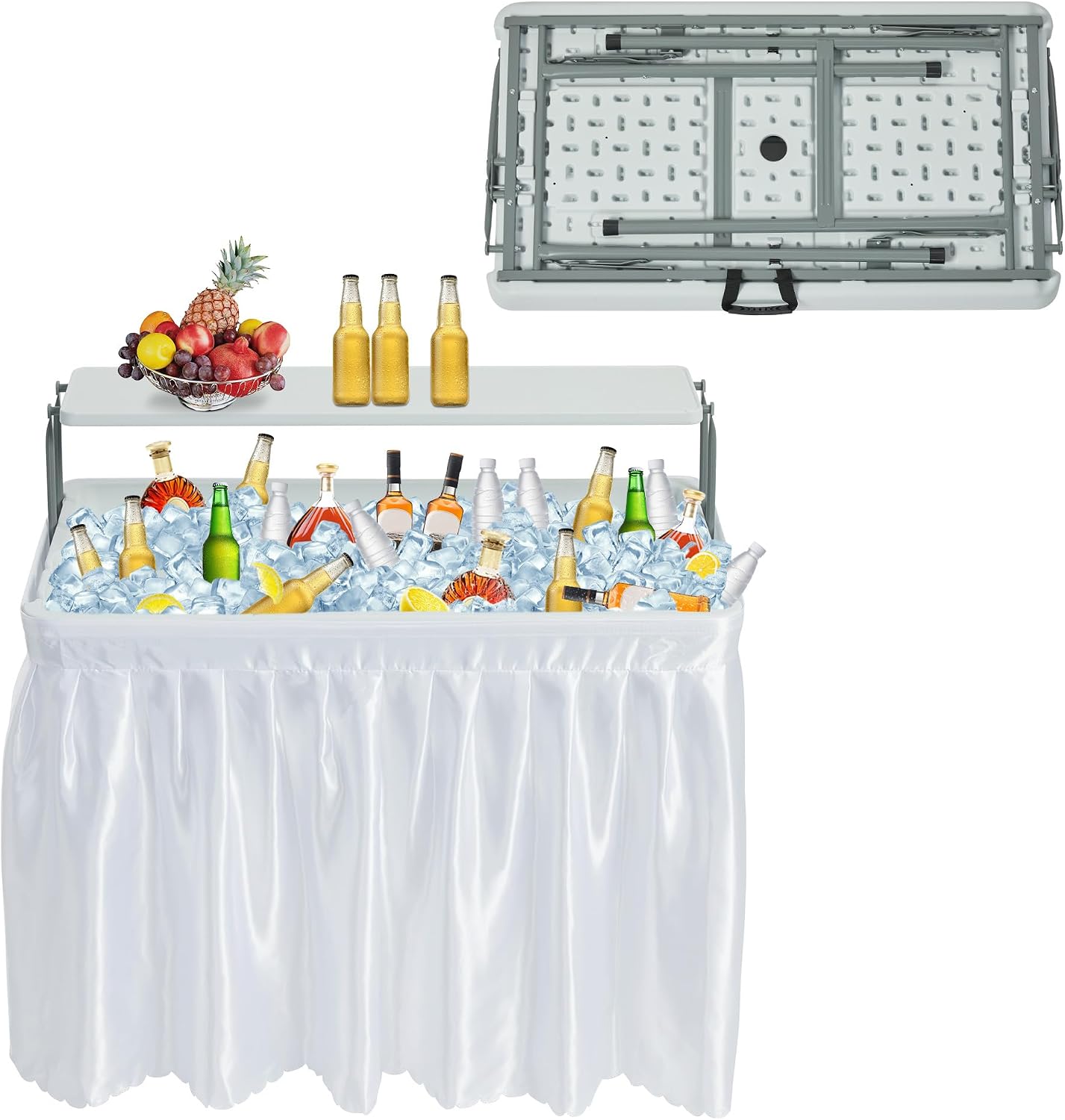 Mesa plegable enfriadora portátil con falda extraíble blanco